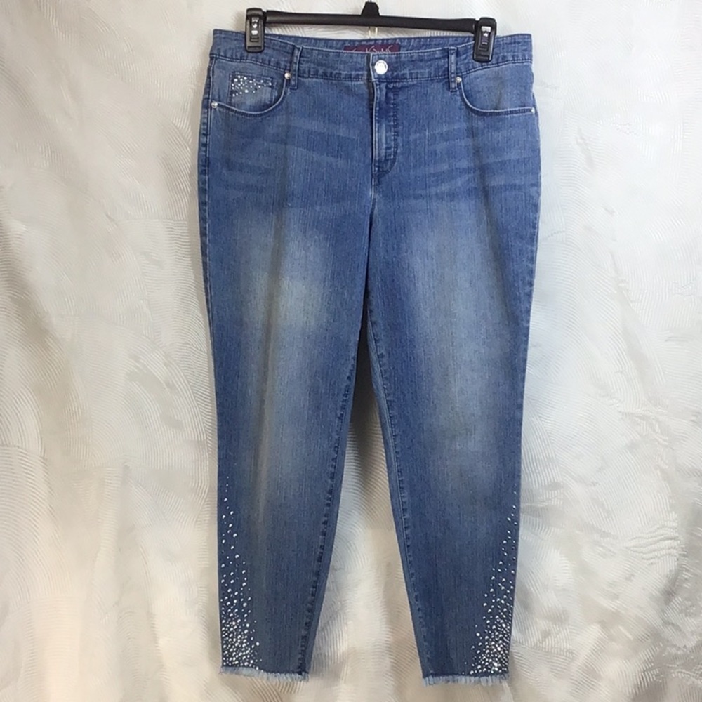 🪞Gloria Vanderbilt Silver Embellished High Rise Frayed Edge Jeans Sz.14 Petite - Picture 10 of 10